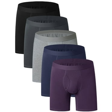 Wausea Men's Boxer Briefs Cotton Stretch Underwear Open Fly Tagless Underpants 5 Pack, Size L