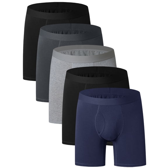 Wausea Men's Boxer Briefs Cotton Stretch Underwear Open Fly Tagless Underpants 5 Pack, Size S