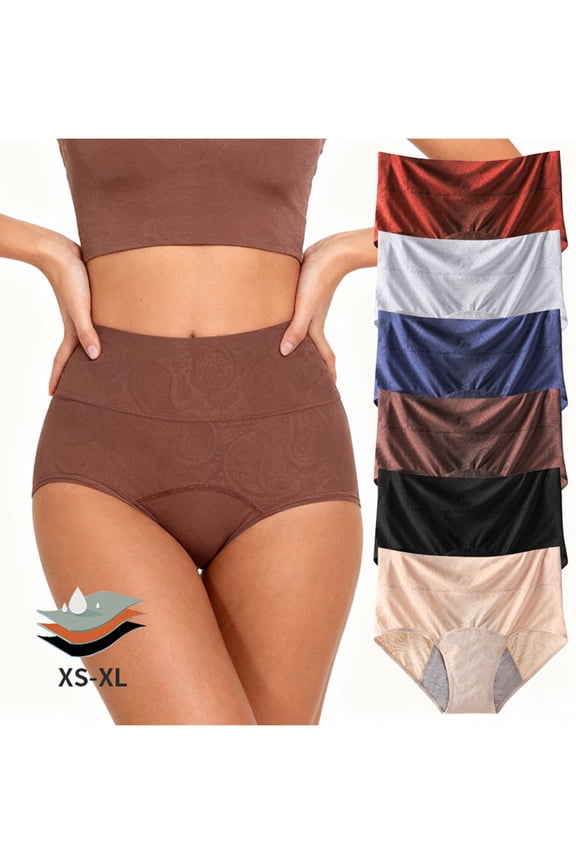 Period Underwear for Women High Waisted Mesh Menstrual Panties Briefs, 6-Pack, Sizes XS-XL