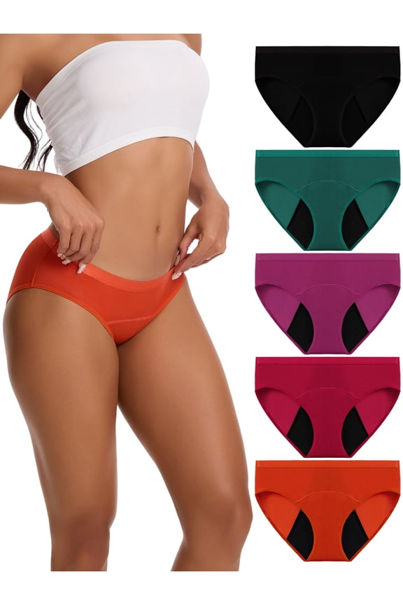 Period Underwear for Women & Teens - Reusable Leakproof Bikini Panties, 5-Pack (XS-4XL)