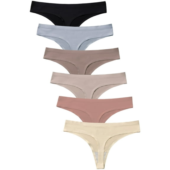 Wausea Seamless Thongs for Women Sexy No Show Panties Invisible Stretch Ladies Underwear Pack of 6