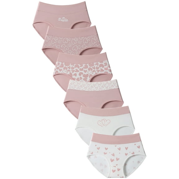 Wausea Teen Girls Underwear Cotton Stretch Briefs Comfy High Waisted Panties Cute Pattern 6 Pack,S