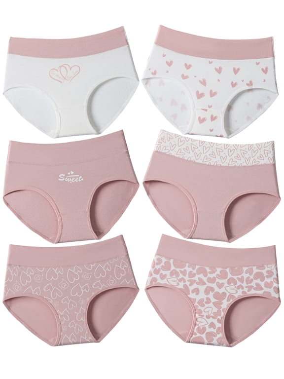 Teen Girls Underwear Cotton Stretch Briefs Comfy High Waisted Panties Cute Pattern 6 Pack,XL