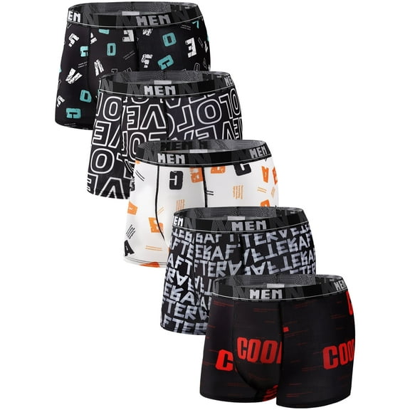 Wausea Underwear for Men, Short Leg Boxer Briefs for Men, Trunks Underwear 5 Pack,Letter Print,XL