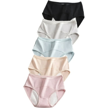 Wausea Women's Period Underwear Cotton Hipster Postpartum Teens Menstrual Panties 5-Pack, Size 6