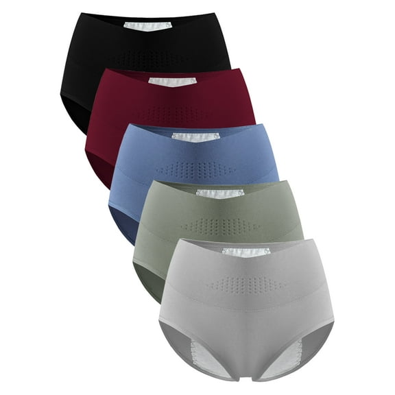 Wausea Womens Menstrual Period Panties Cotton Leak Proof Underwear High Waisted Postpartum Protective Briefs 5 Pack,Size 9