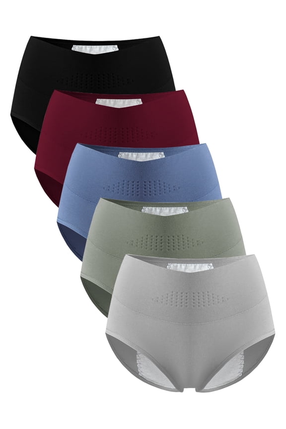 Womens Menstrual Period Panties Cotton Leak Proof Underwear High Waisted Postpartum Protective Briefs 5 Pack,Size 5