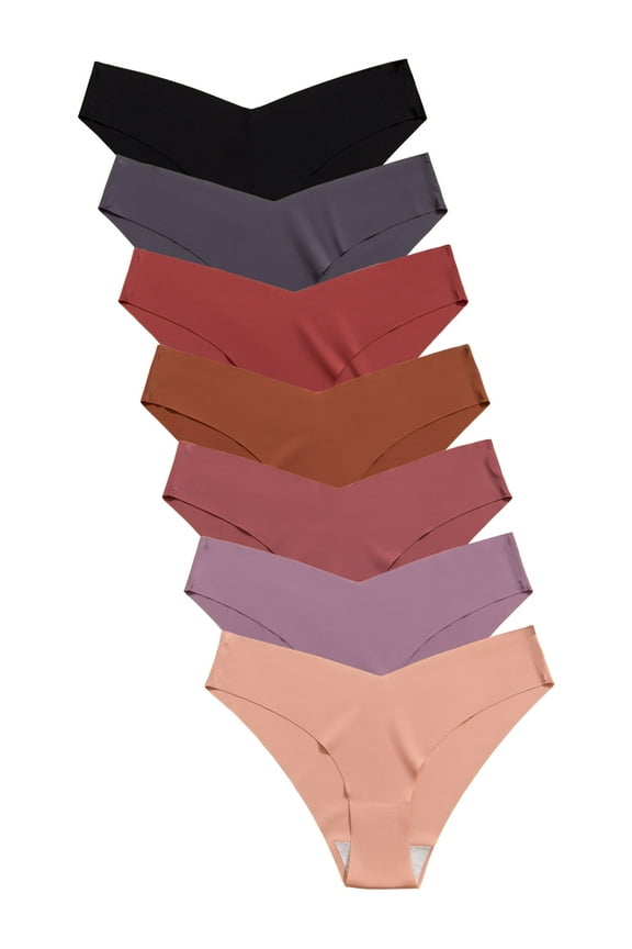 Women's Seamless Underwear No Show Bikini Stretch Hipster V Cut Cheeky Panties 7 Pack, XL