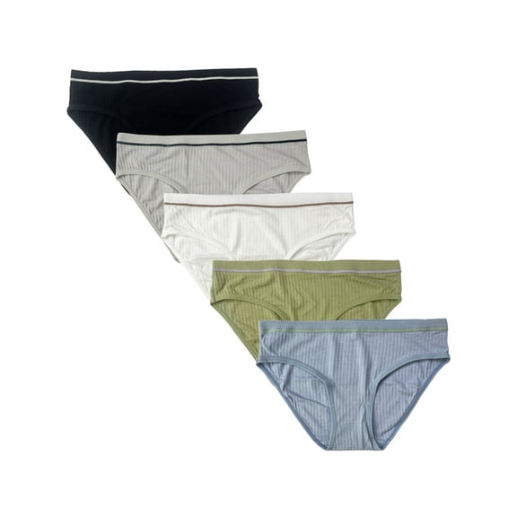 Wausea Women's Underwear Bikini Panties Soft Breathable Ribbed Hipster Briefs 5 Pack, Size 6