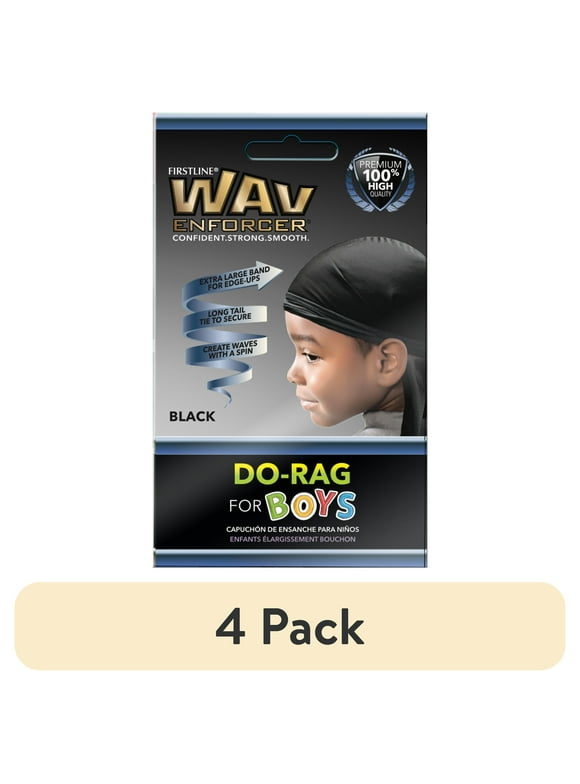 (4 pack) WavEnforcer Boys Do-Rag, Black, 1 Count