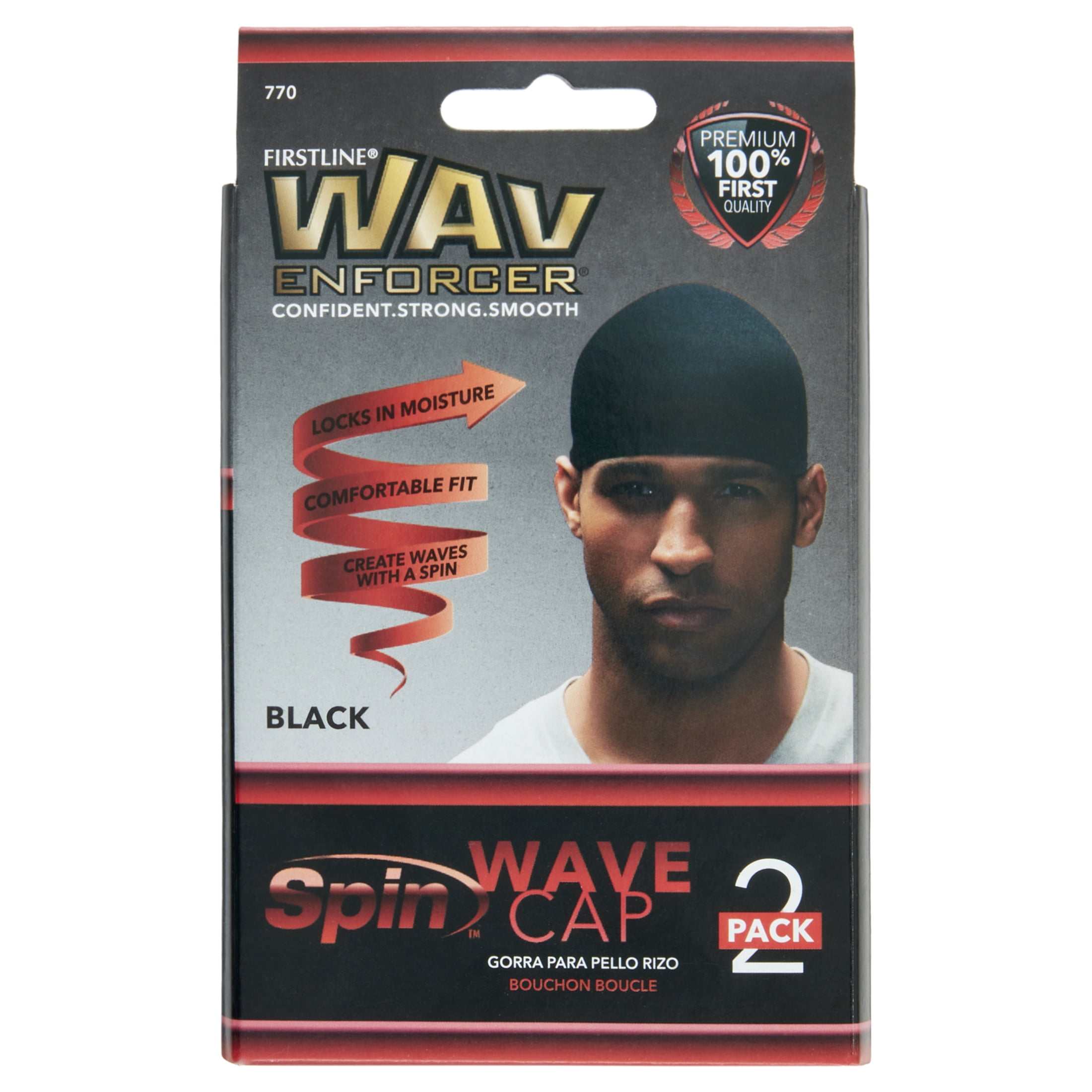 WavEnforcer Spin Wave Cap, Black, 2 Count