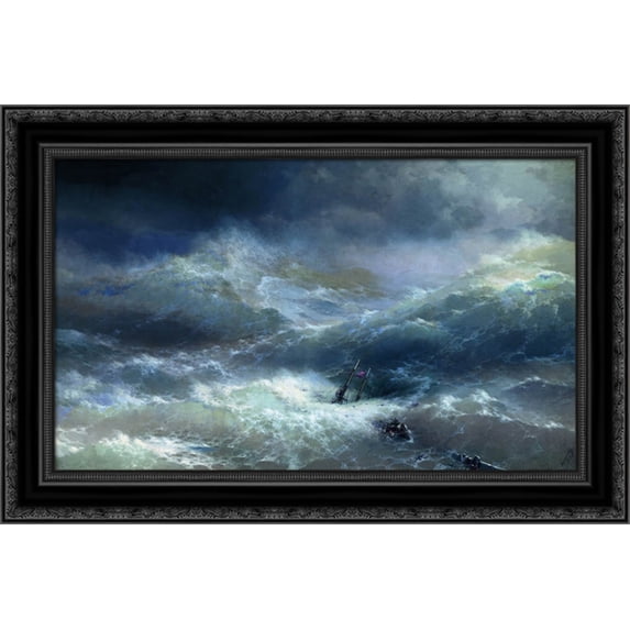 Wave 24x18 Black Ornate Wood Framed Canvas Art by Aivazovsky, Ivan