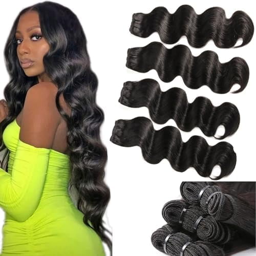 Wave 4 Human Hair Weave Weft Extentions for Women 20 22 24 26 Inch Unprocessed Brazilian Virgin Human Hair (Nature Color Black)