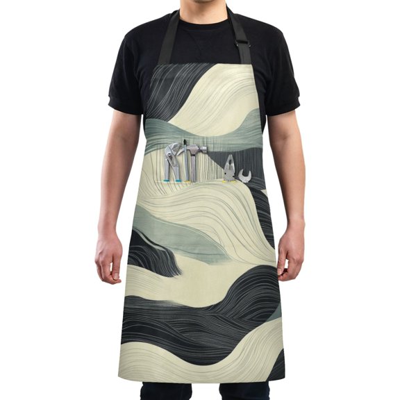 Wave Abstract Art Chef Kitchen Apron with Pockets for Women Waterproof Aprons for Cooking Baking
