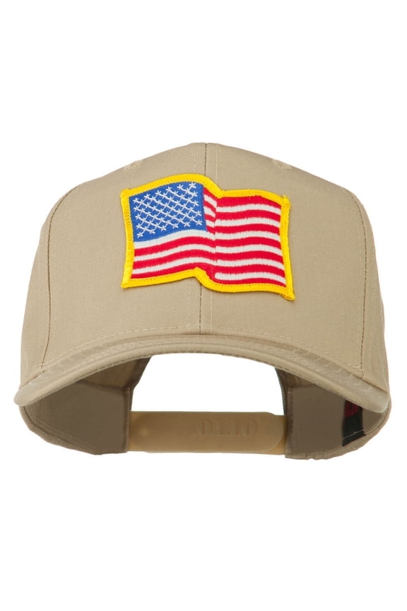 Wave American Flag Patched High Profile Cap - Khaki OSFM