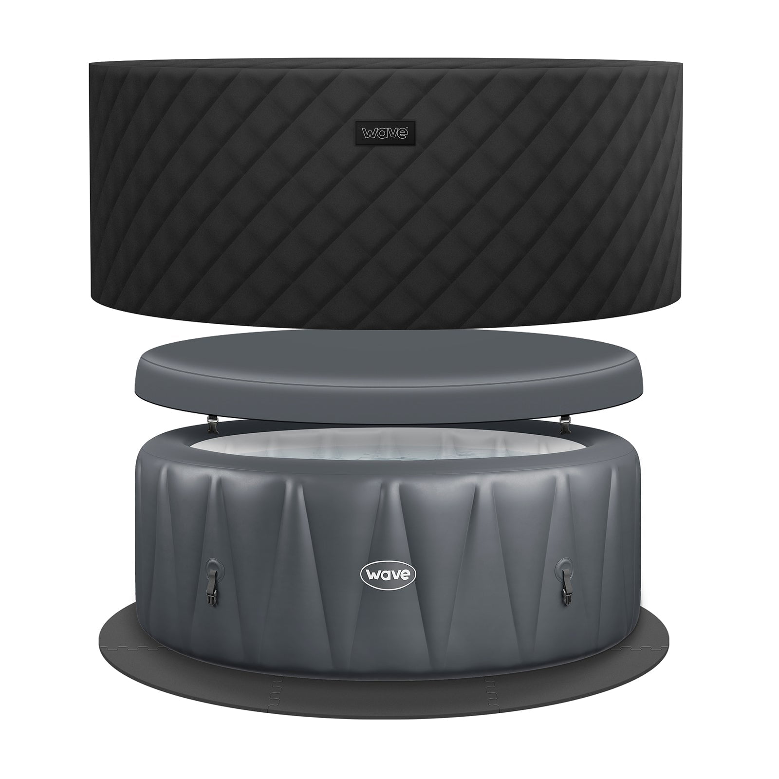 Wave Atlantic 4-Person Round Inflatable Hot Tub, EnergySave Bundle | 110-Jet Spa | Dark Gray