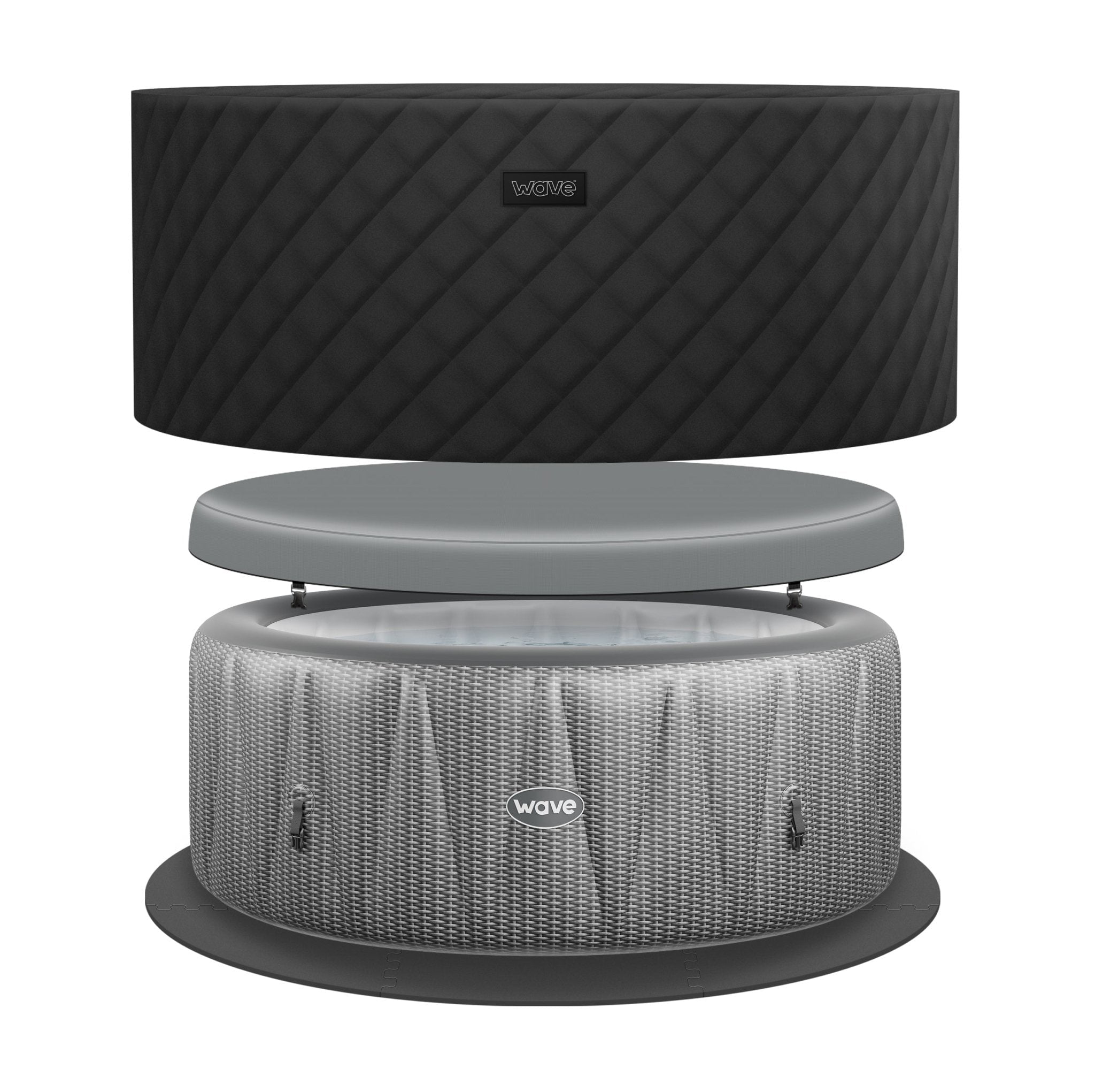 Wave Atlantic 6-Person Round Inflatable Hot Tub, EnergySave Bundle | 130-Jet | Gray Rattan