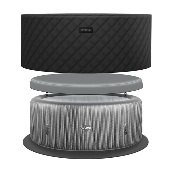 Wave Atlantic 6-Person Round Inflatable Hot Tub | 130-Jet Massage & Eco Heater | Gray Rattan | EnergySave Bundle
