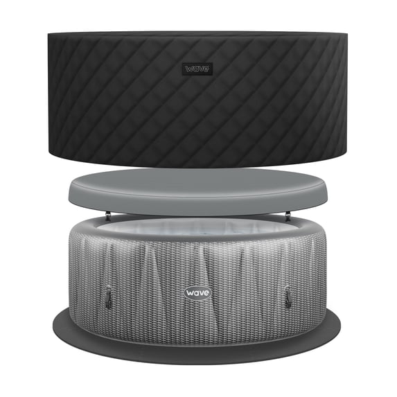 Wave Atlantic 6-Person Round Inflatable Hot Tub | 130-Jet Massage & Eco Heater | Gray Rattan | EnergySave Bundle