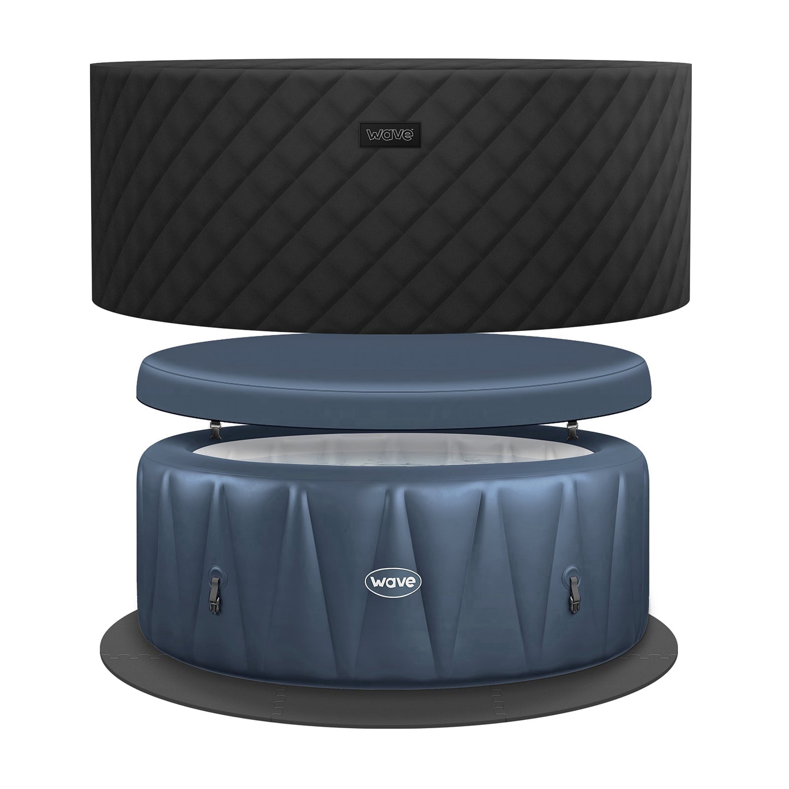 Wave Atlantic 6-Person Round Inflatable Hot Tub | 130-Jet Massage & Eco Heater | Navy | EnergySave Bundle