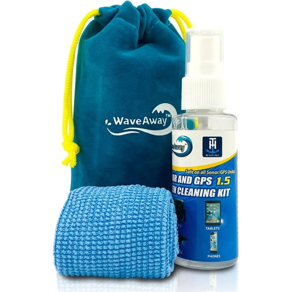 Wave Away Sonar & GPS Screen Cleaner Kit  Ammonia-Free LCD Screen Cleaner with Microfiber Cloth  Drip-Resistant, Streak-Free Solution for Electronics & Sunglasses  1.5oz