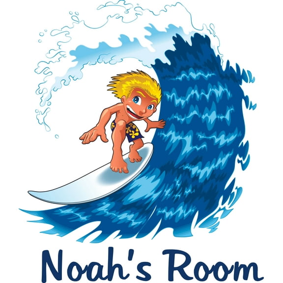 Wave Beach Boy Surfing Ocean Sea Customized Wall Decal - Custom Vinyl Wall Art - Personalized Name - Baby Girls Boys Kids Bedroom Wall Decal Room Decor Wall Stickers Decoration Size (20x20 inch)