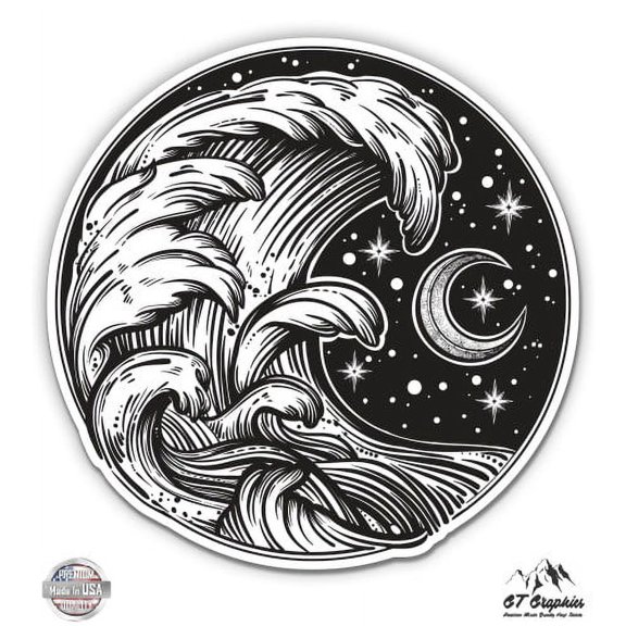 Wave Black - 5" Vinyl Sticker - For Car Laptop I-Pad - Waterproof Decal