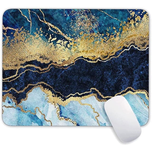 Wave Blue Gold Marble Mouse Pad, Gaming Mouse Mat with Custom Design, Square Waterproof Mouse Pad Non-Slip Rubber Base MousePads for Office Home Laptop Travel, 9.5"x7.9"x0.12" Inch