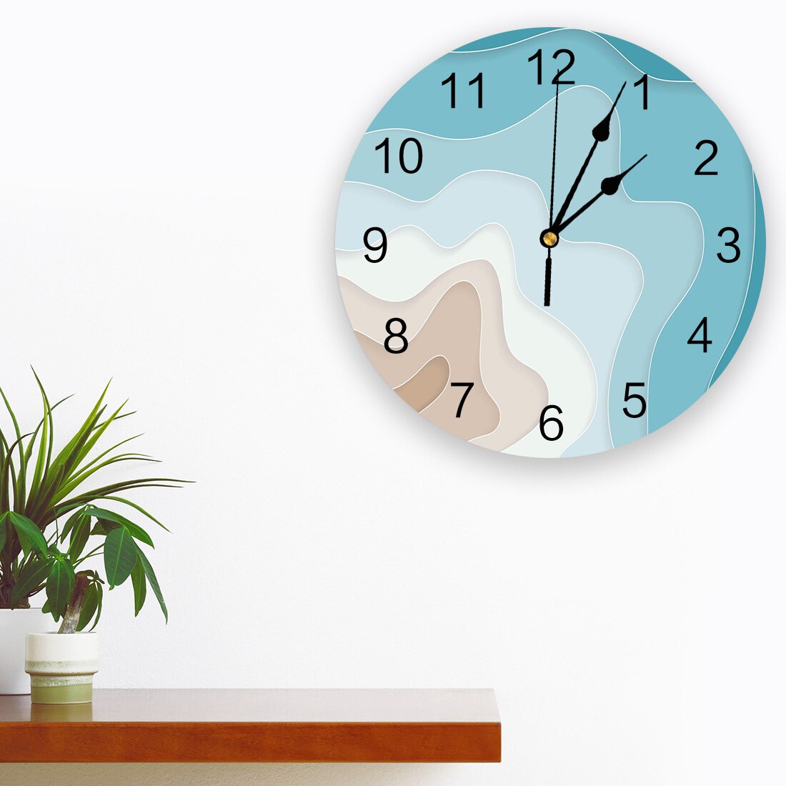 Wave Blue Sea Wave Theme Wall Clock Bedroom Silent Wall Digital Clock