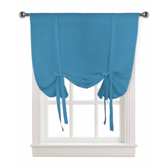 Wave Blue Tie Up Curtains for Kitchen Bathroom Bedroom Windows 63 Inch Length, Pure Blue Solid Color Simple Minimalism Art Balloon Drape Curtains Shade Rod Pocket Drapery Curtain Panel, 52"x63"