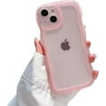 thumbnail image 1 of Wave Border Phone case, Cute Curly Border Design, Small Fresh Style, Clear Phone case, for iPhone 15 14 13 12 11 Pro Max Mini XS XR 7 8 6 6S SE Phone Case (Pink,iPhone 15), 1 of 8