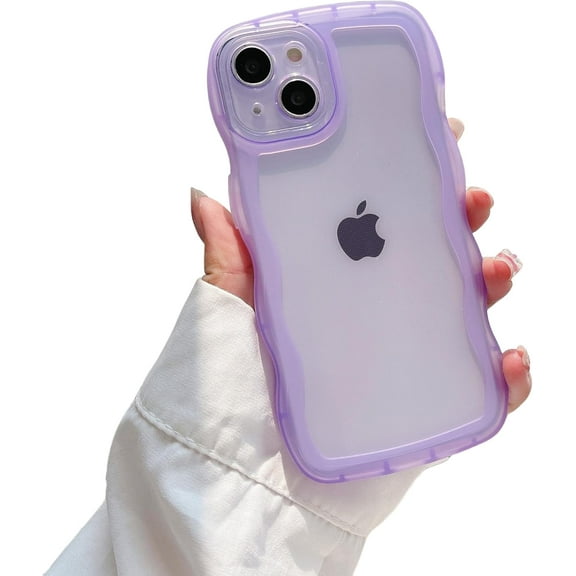 Wave Border Phone case, Cute Curly Border Design, Small Fresh Style, Clear Phone case, for iPhone 15 14 13 12 11 Pro Max Mini XS XR 7 8 6 6S SE Phone Case (Purple,iPhone 13)