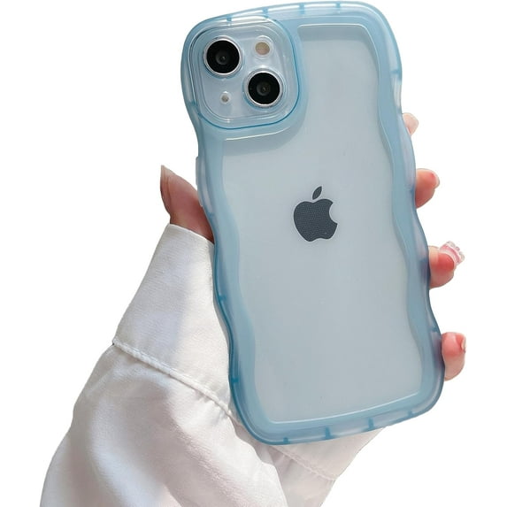 Wave Border Phone case, Cute Curly Border Design, Small Fresh Style, Clear Phone case, for iPhone 15 14 13 12 11 Pro Max Mini XS XR 7 8 6 6S SE Phone Case (Blue,iPhone 11)