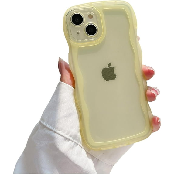 Wave Border Phone case, Cute Curly Border Design, Small Fresh Style, Clear Phone case, for iPhone 15 14 13 12 11 Pro Max Mini XS XR 7 8 6 6S SE Phone Case (Yellow,iPhone 13 Pro)