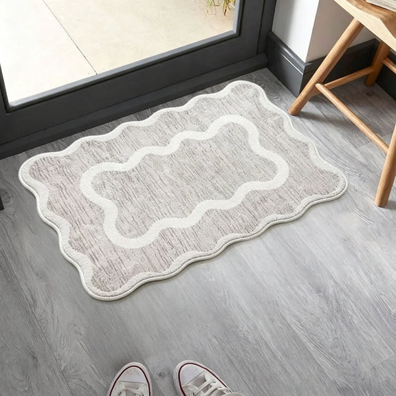Wave Border Soft Bathroom Rug 50x80cm, Absorbent Non Slip Bath Mat, Quick Dry Shower Floor Mat for Bathroom and Bedroom