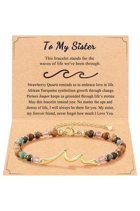 Wave Bracelet with Natural Stone Beads for Sister, Inspirational Gift with Card for Birthday Christmas Valentine's Day
