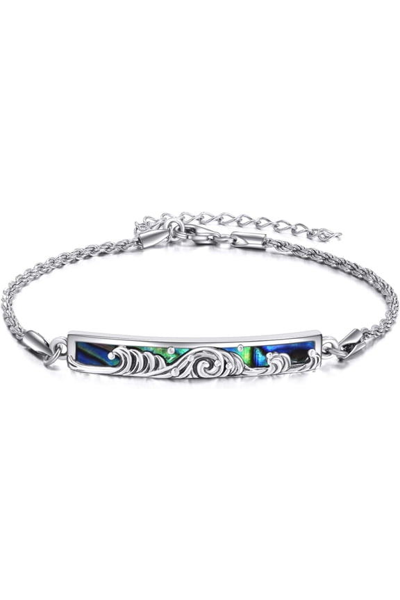 Wave Bracelets for Women Adjustable Abalone Cuff Bracelet Sea Bolo Bracelets Beach Nautical Surf Jewelry Gift for Surfers, Beach Lovers, Mom, Daughter