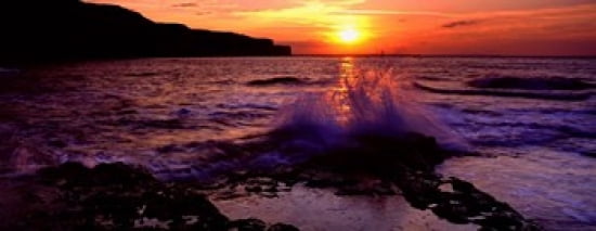 Wave Breaking On Rocks Bempton Yorkshire England United Kingdom Canvas Art - Panoramic Images (30 x 12)