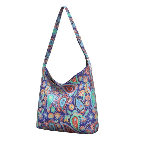 Wave Canvas Tote Bag – Nordic Hippie Crossbody with Geometric Lines, Reusable Eco-Friendly Design
