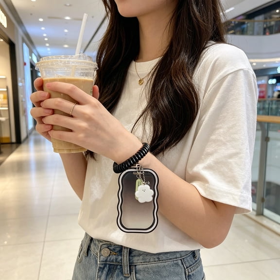 Wave Card Holder ID Badge Holder Clear Card Case With Coil Strap Cute Wavy Border Card Protector Plastic Student ID Holder Bus Pass Key Card Holder For School Office Commute Daily Carry