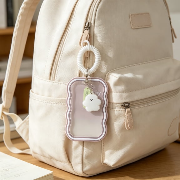 Wave Card Holder With Stretch Coil Strap, Clear ID Badge Protector, Cute PVC Card Sleeve For Access Cards, Lightweight And Portable Secure Snap Closure