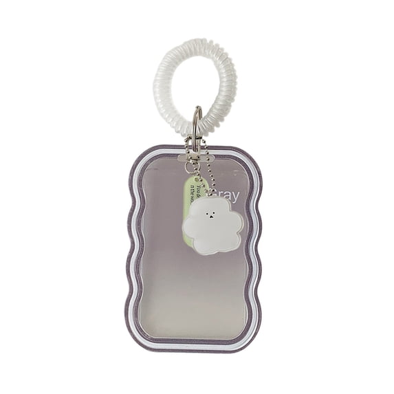 Wave Card Holder with Stretchable Coil Strap Clear Id Badge Holder for Students Cute Card Protector Keychain Lanyard Badge Reel University Office Daily Commute Outing Lightweight Compact