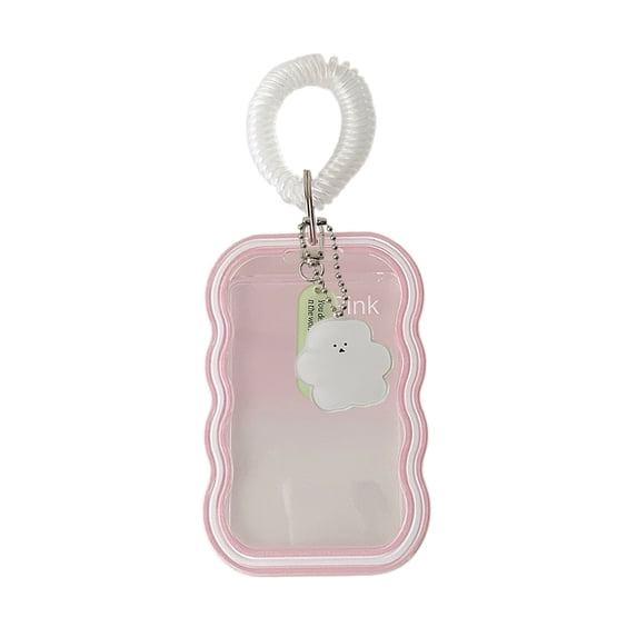 Wave Card Holder with Stretchable Coil Strap Clear Id Badge Holder for Students Cute Card Protector Keychain Lanyard Badge Reel University Office Daily Commute Outing Lightweight Compact