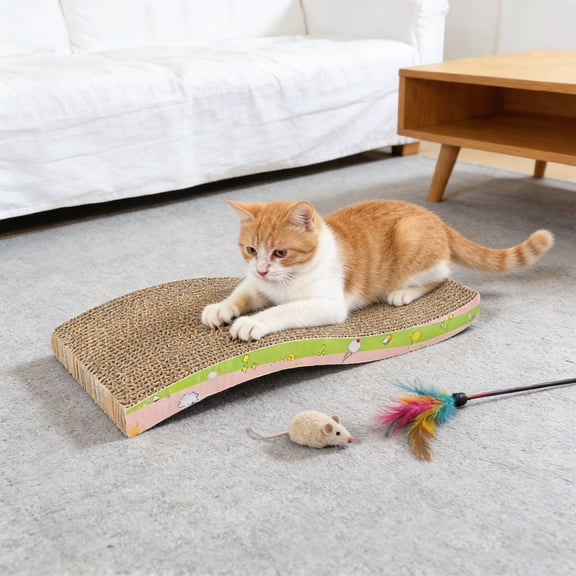 Wave Cat Scratcher and Lounge 2-in-1 Corrugated Cardboard Cat Bed with Durable Scratching Surface for Indoor Cats