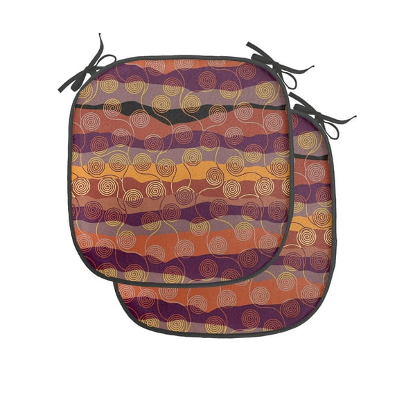 Wave Chair Seating Cushion Set of 2, Style Abstract Zigzag Art with Circular Patterns in Warm Tones Illustration, Seat Pads for Office with Anti-slip Backing, 16"x16", Multicolor, by Ambesonne