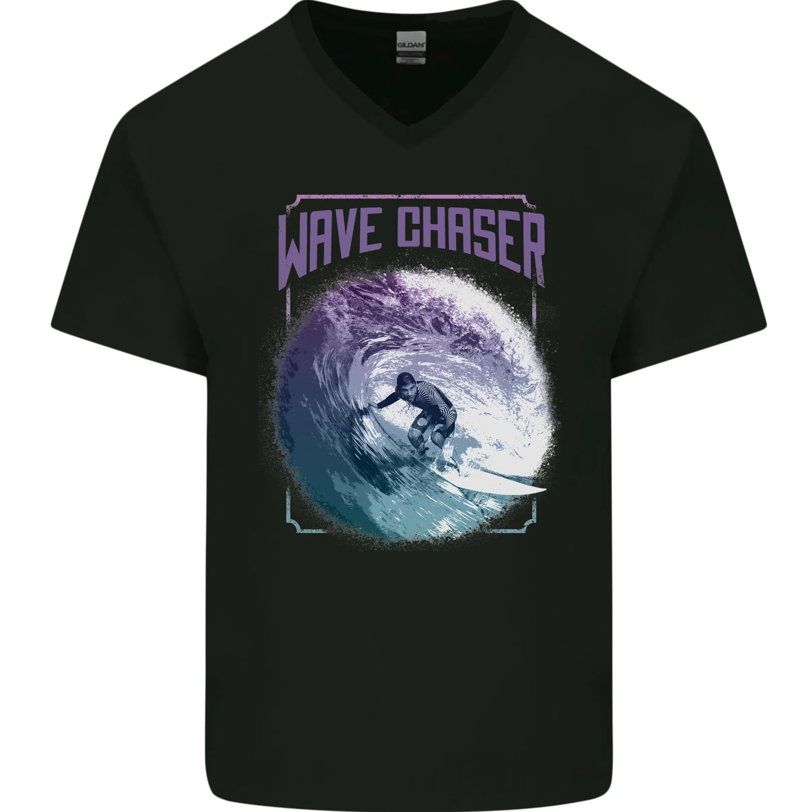 Wave Chaser Surfing Surfer Mens V-Neck Cotton T-Shirt