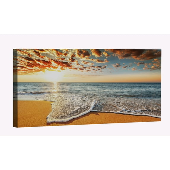 Wave Coming To Shore Beach Canvas Art Beach Sunset Picture Wall Art Beach Landscape Framed Painting Wall Decor For Home Office Bedroom Reeady to Hang