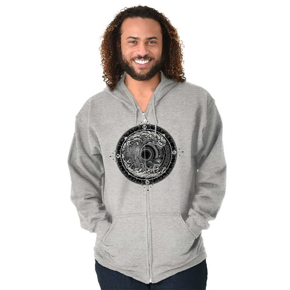Wave Compass Ocean Sea Spiritual Unisex Fleece Graphic Zip Up Hoodie Brisco Brands 4X