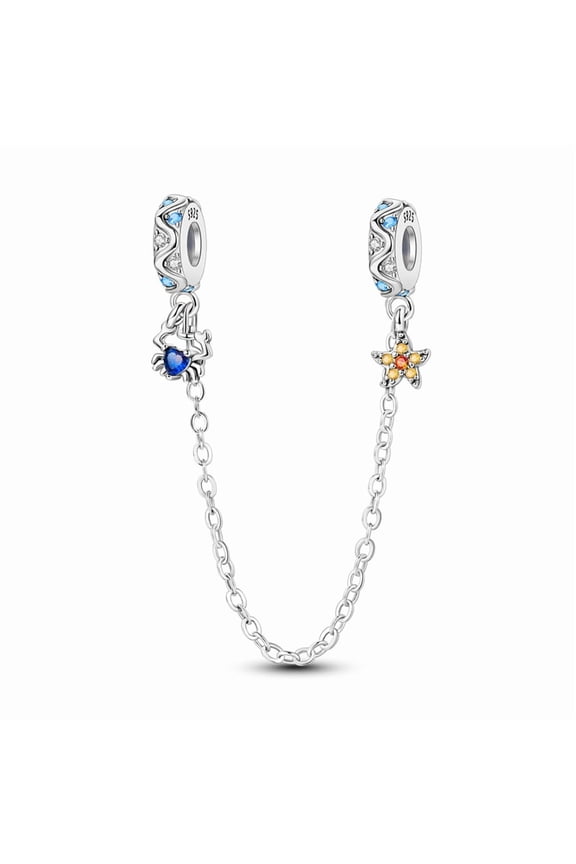 Wave, Crab And Starfish Safety ChainCharm, Compatible with Most Bracelet, Charm for Bracelet
