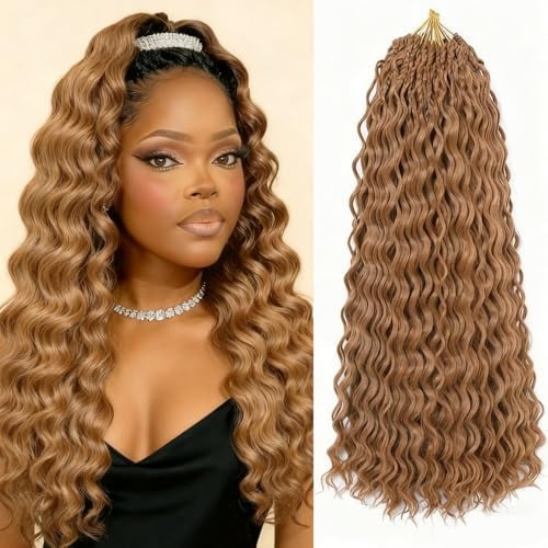 Wave Crochet Hair Crochet Hair Pre Looped Boho Deep Wave Curly for Black Women Braiding Hair Extensions 18 Inch 9 Packs 27#